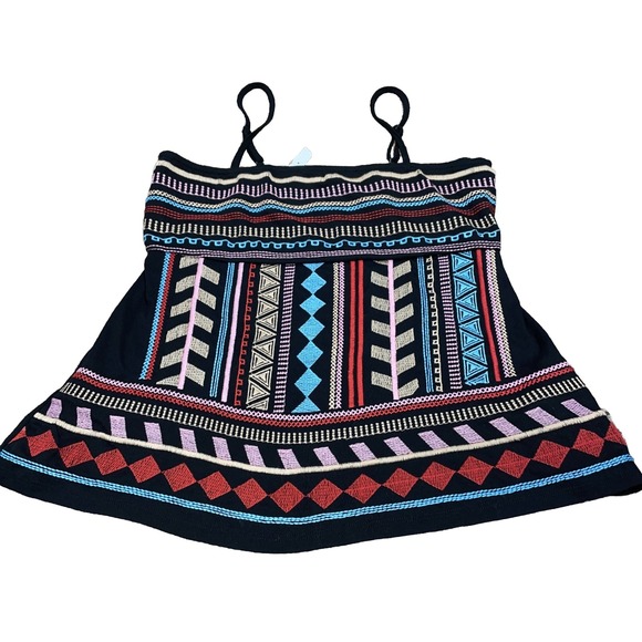Savanna Jane Tops - Savanna Jane Aztec Spaghetti Strap Tank Top Embroidered Boho Black Unique Sz SM